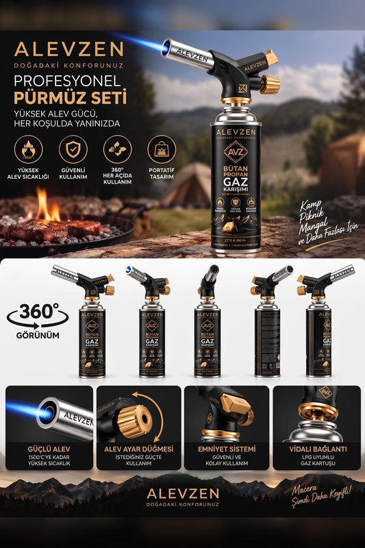 Alevzen Profesyonel Pürmüz Seti (360° Kullanım & Gaz Kartuşlu)
